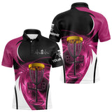 Maxcorners Mens disc golf polo shirt custom disc golf basket, personalized disc golf gifts | Pink MT0510