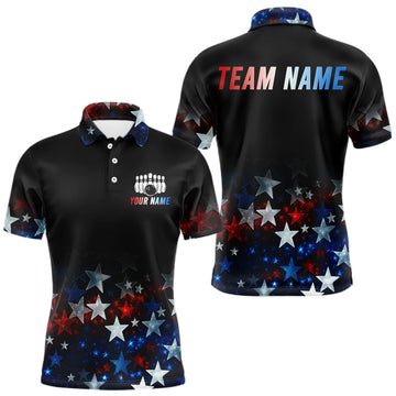 Maxcorners Personalized Red, White and Blue Stars Pattern Bowling Team Shirts For Men Patriotic Bowling Gifts LM2711