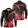 Maxcorners Black And Red Dragon Tribal Bowling Polo, 1/4 Zip Shirts For Men & Women Custom Retro Bowling Team Jerseys