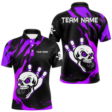 Maxcorners Black and Purple Skull Bowling Shirts for Men Custom Team bowling jersey, gift for bowlers LM0503