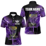 Maxcorners Mens disc golf polo shirts custom purple lightning thunder disc golf basket team disc golf outfit MT0510