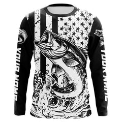 Maxcorners Black and White American Flag Largemouth Bass Fishing Custom patriotic Bass fishing jerseys MT2108