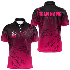 Maxcorners Black and Pink gradient Lightning thunder storm Bowling shirts for Men Custom Bowling Team Jerseys