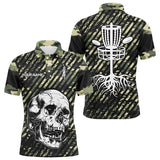 Maxcorners Green camo Mens disc golf polo shirts custom skull team disc golf basket jerseys, disc golf outfit MT0510