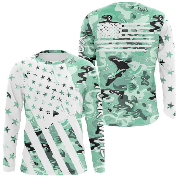 Maxcorners American flag Light green camo fishing personalized patriotic UV Protection camouflage Fishing jersey MT2108