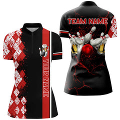 Maxcorners Black And Red Argyle Pattern Bowling Beer Custom Bowling Shirts Bowling Team League Jerseys For Men And Women