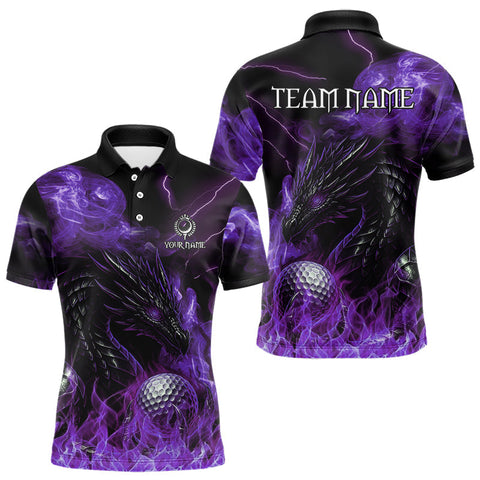 Maxcorners Purple Flame Dragon Golf polo shirt For Men Custom Dragon team mens golf outfits, gift for golf lover LM0210