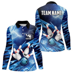 Maxcorners Blue Lightning Thunder Storm Bowling Polo Shirt For Women Custom Bowling Team Jersey