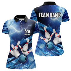 Maxcorners Blue Lightning Thunder Storm Bowling Polo Shirt For Women Custom Bowling Team Jersey