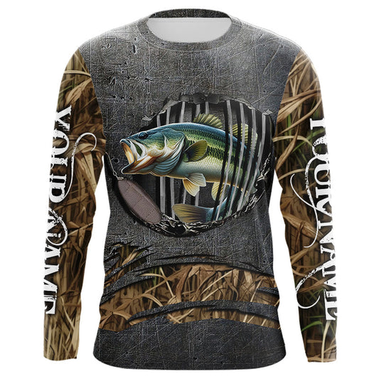 Maxcorners Largemouth Bass fishing camo metal grunge pattern Custom bass fishing jerseys bass tournament shirt LM0201