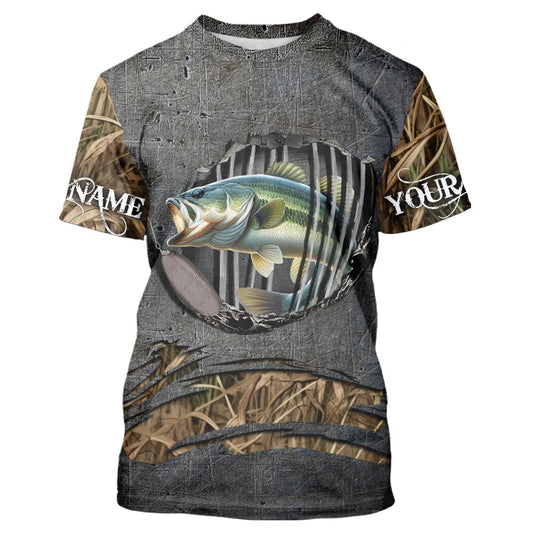 Maxcorners Largemouth Bass fishing camo metal grunge pattern Custom bass fishing jerseys bass tournament shirt LM0201