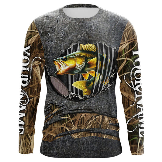 Maxcorners Walleye fishing camo metal grunge pattern Custom walleye fishing shirts walleye fishing gifts LM0201