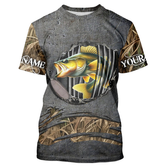 Maxcorners Walleye fishing camo metal grunge pattern Custom walleye fishing shirts walleye fishing gifts LM0201