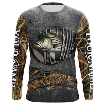 Maxcorners Striped Bass fishing camo metal grunge pattern Custom striper fishing shirts fishing gift LM0201