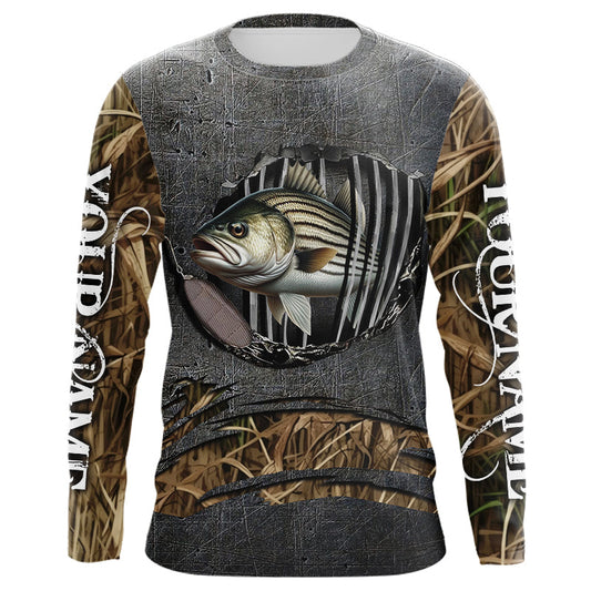 Maxcorners Striped Bass fishing camo metal grunge pattern Custom striper fishing shirts fishing gift LM0201