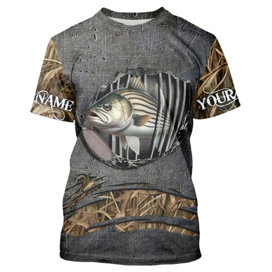 Maxcorners Striped Bass fishing camo metal grunge pattern Custom striper fishing shirts fishing gift LM0201