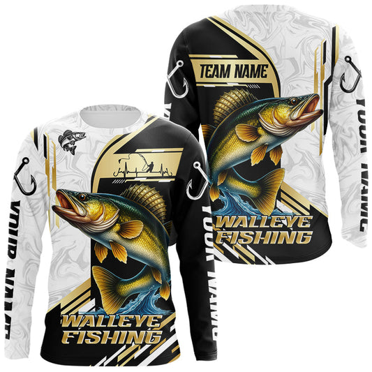 Maxcorners Personalized Walleye fishing shirts Custom sun protection Walleye fishing team jerseys | Gold LM0201