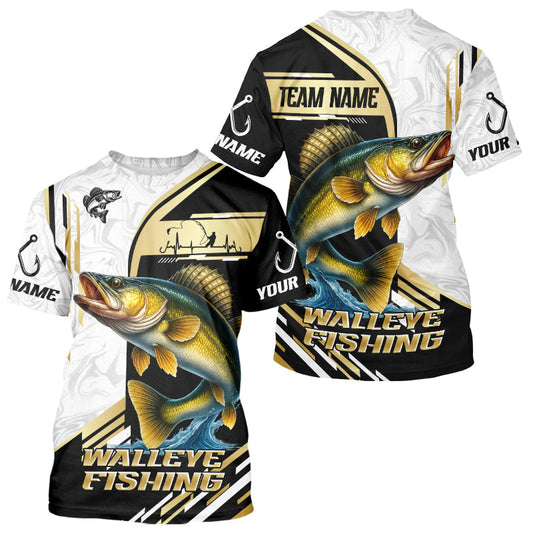 Maxcorners Personalized Walleye fishing shirts Custom sun protection Walleye fishing team jerseys | Gold LM0201