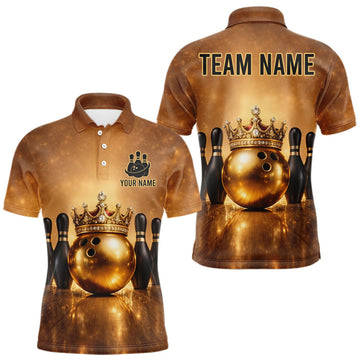 Maxcorners Black and Gold crown Bowling ball pins Bowling Shirts for Men Custom Bowling Team league jerseys LM0402