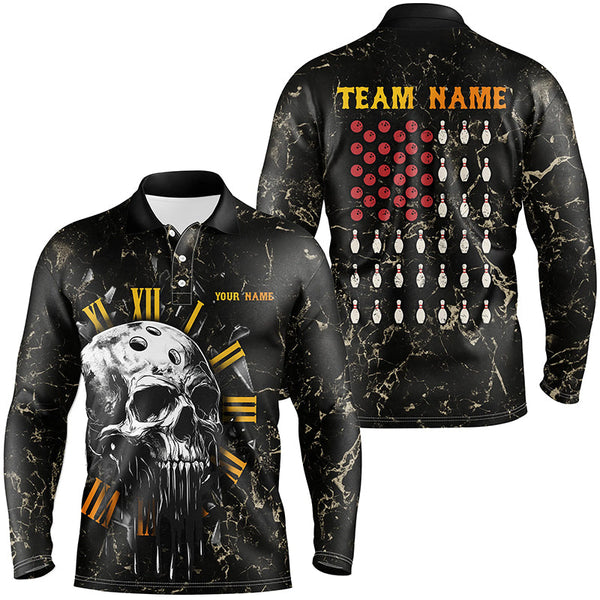 Maxcorners Skull Bowling Camo American Flag Custom Bowling Polo Shirts Bowling Team Jerseys For Men And Women