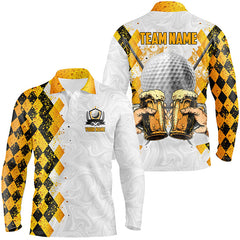 Maxcorners Golf Golf And Beer Argyle Pattern Customized Name, Team Name 3D Polo Shirt Unisex