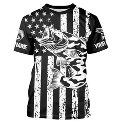 Maxcorners Black and White American Flag Largemouth Bass Fishing Camo Custom patriotic Bass fishing jerseys MT2108
