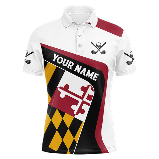 Maxcorners Personalized Maryland flag mens golf polo shirts custom patriotic golf outfit men LM0101