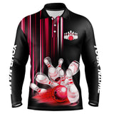 Maxcorners Black and red light Men bowling Polo, Quarter Zip Shirt Custom bowling ball and pins Team jerseys