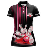 Maxcorners Black and red light Men bowling Polo, Quarter Zip Shirt Custom bowling ball and pins Team jerseys