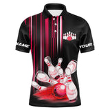 Maxcorners Black and red light Men bowling Polo, Quarter Zip Shirt Custom bowling ball and pins Team jerseys