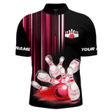Maxcorners Black and red light Men bowling Polo, Quarter Zip Shirt Custom bowling ball and pins Team jerseys