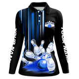 Maxcorners Black and blue light Men bowling Polo, Quarter Zip Shirt Custom bowling ball and pins Team jerseys