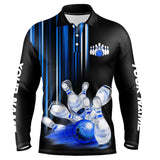 Maxcorners Black and blue light Men bowling Polo, Quarter Zip Shirt Custom bowling ball and pins Team jerseys