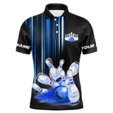 Maxcorners Black and blue light Men bowling Polo, Quarter Zip Shirt Custom bowling ball and pins Team jerseys