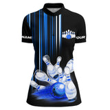 Maxcorners Black and blue light Men bowling Polo, Quarter Zip Shirt Custom bowling ball and pins Team jerseys
