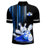Maxcorners Black and blue light Men bowling Polo, Quarter Zip Shirt Custom bowling ball and pins Team jerseys