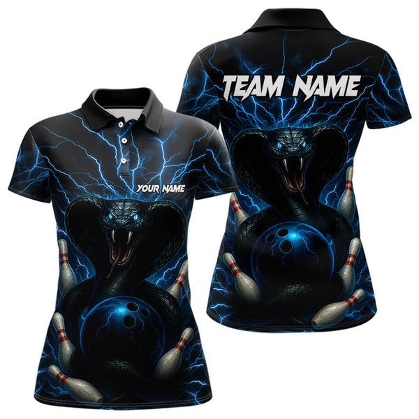 Maxcorners Personalized Blue Thunder Lightning Cobra Snake Bowling Shirt For Men, Custom Name Bowling Team