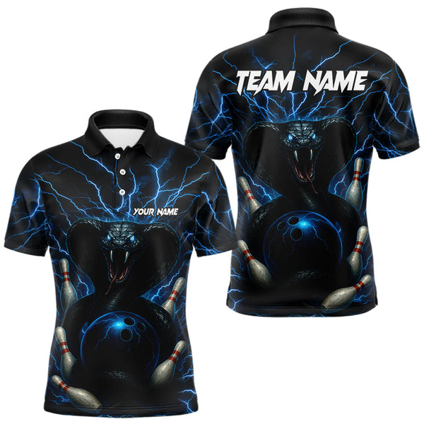Maxcorners Personalized Blue Thunder Lightning Cobra Snake Bowling Shirt For Men, Custom Name Bowling Team