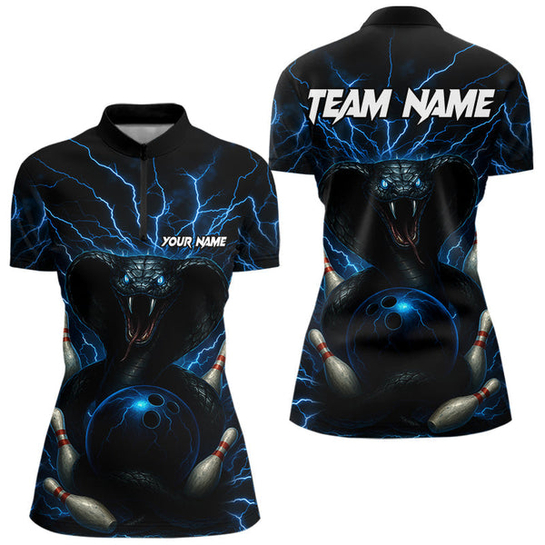 Maxcorners Personalized Blue Thunder Lightning Cobra Snake Bowling Shirt For Men, Custom Name Bowling Team