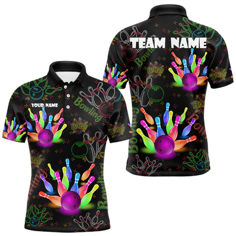Maxcorners Colorful Neon Bowling shirts for men custom black bowling shirts, team bowling jerseys men MT0111