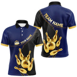 Maxcorners Blue and Gold Bowling shirts for men Custom Team Bowling Polo, 1/4 zip Shirt bowlers Outfit MT0111