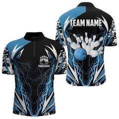Maxcorners Black And Blue Lighting Thunder Camo For Mens And Women Bowling Polo Shirt Custom Team Bowling Jerseys