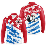 Maxcorners Personalized Red White And Blue American Flag Bowling Shirts Patriotic Bowling Team Jerseys