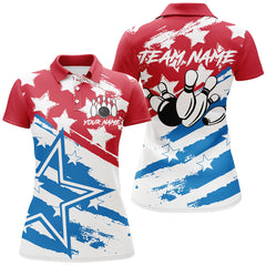 Maxcorners Personalized Red White And Blue American Flag Bowling Shirts Patriotic Bowling Team Jerseys