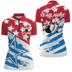 Maxcorners Personalized Red White And Blue American Flag Bowling Shirts Patriotic Bowling Team Jerseys
