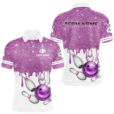 Maxcorners Pink glitter Bowling Shirts For Men Custom team bowling jerseys, Personalized bowling uniform TU0710
