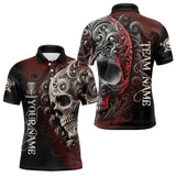 Maxcorners Red and Black Skull Scroll Mens Disc golf polo shirts custom name and team name disc golf jerseys MT0510