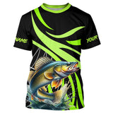Maxcorners Personalized Walleye Long Sleeve Fishing Shirts, Walleye Tournament Fishing Jerseys | Green MT2108
