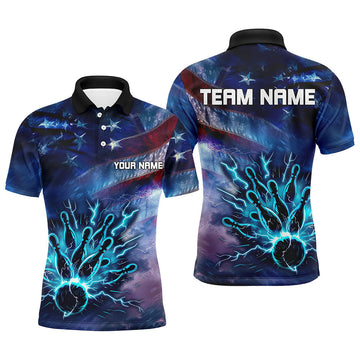 Maxcorners American Bowling Thunder For Team Bowling Team Men And Women Polo Shirts, Bowling Pattern Outfits