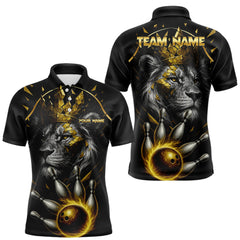 Maxcorners Custom Black and Gold Lion Bowling Polo, Quarter Zip shirts for Men, Lion Team Bowling Jerseys LM0607